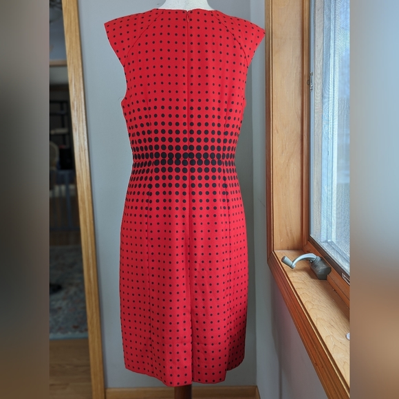 J. CREW OPTIC GRAPHIC DOT SHEATH Professional DRESS RED BLACK Sz 10 Knee Length - Picture 2 of 13